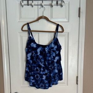 Aqua Green Navy Tie-Dye Swimsuit Top